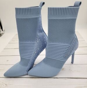 Steve Madden Maxwelle Embellished Rhinestone Blue Knit Ankle Heel Boots-Size 7.5
